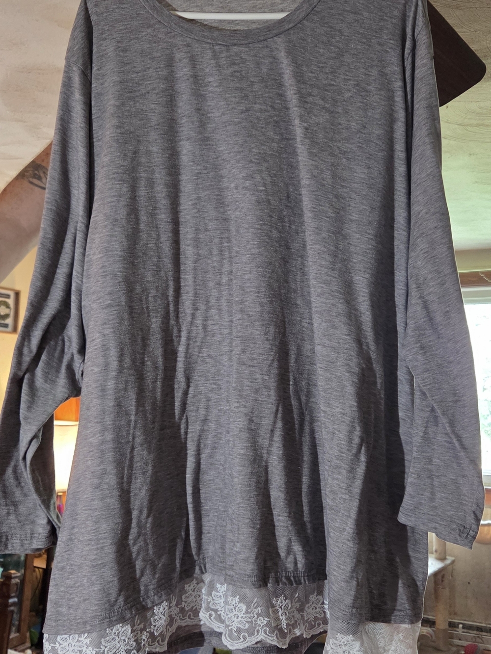Amazon Gray Long Sleeve Tee with Lace Trim